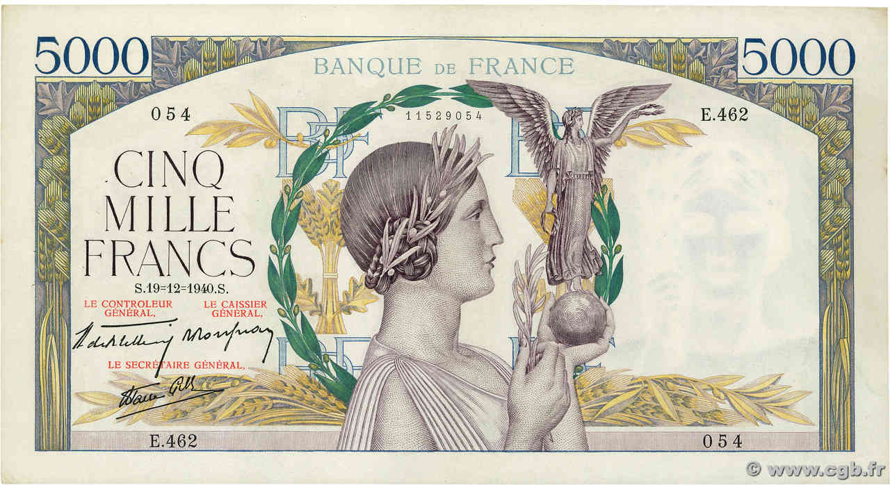 5000 Francs VICTOIRE Impression à plat FRANCE  1940 F.46.17 VF