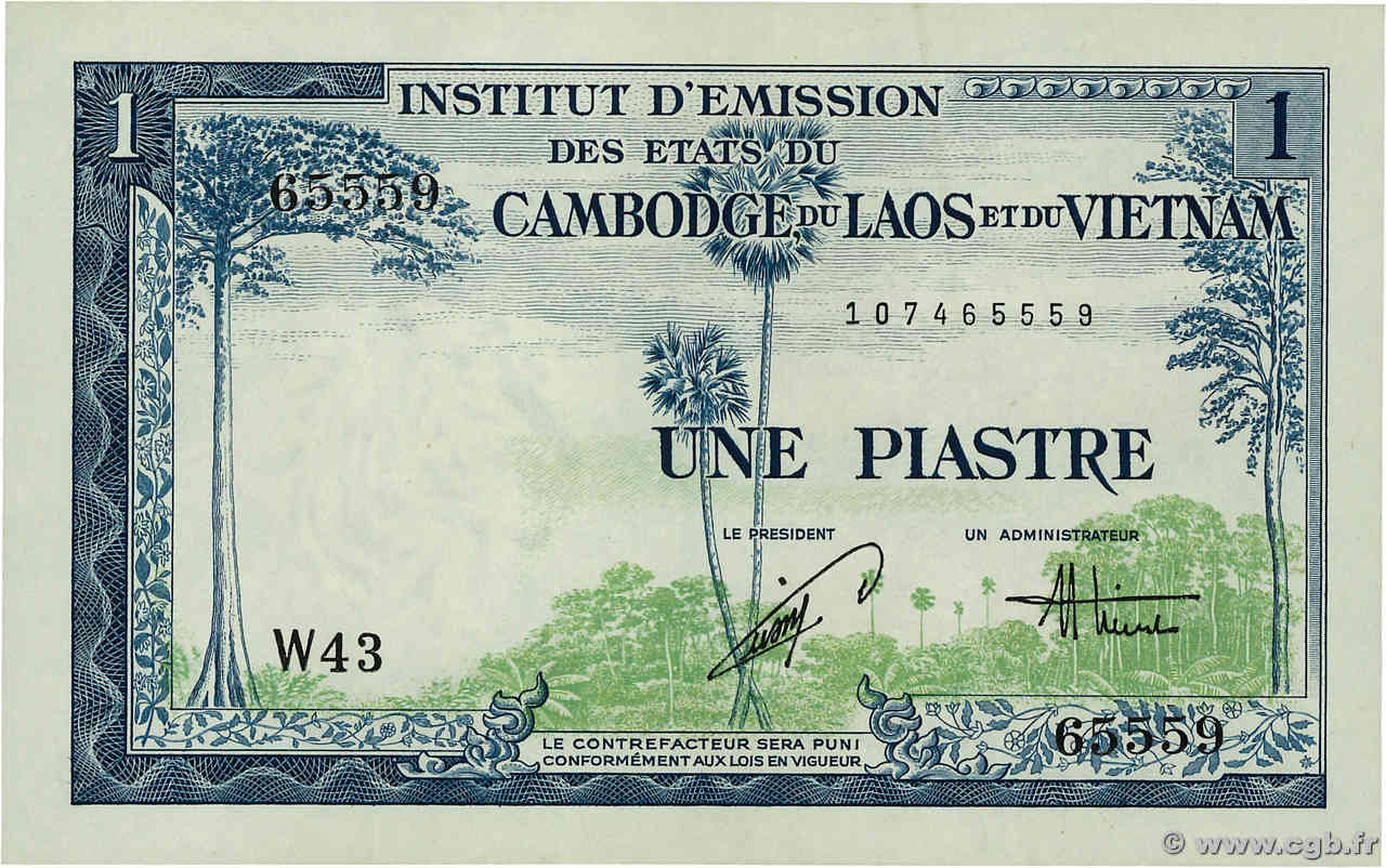 1 Piastre - 1 Dong INDOCHINE FRANÇAISE  1954 P.105 SUP