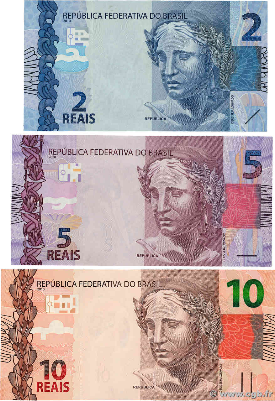 2, 5 et 10 Reais Lot BRASILE  2010 P.252f, P.253f et P.254e FDC