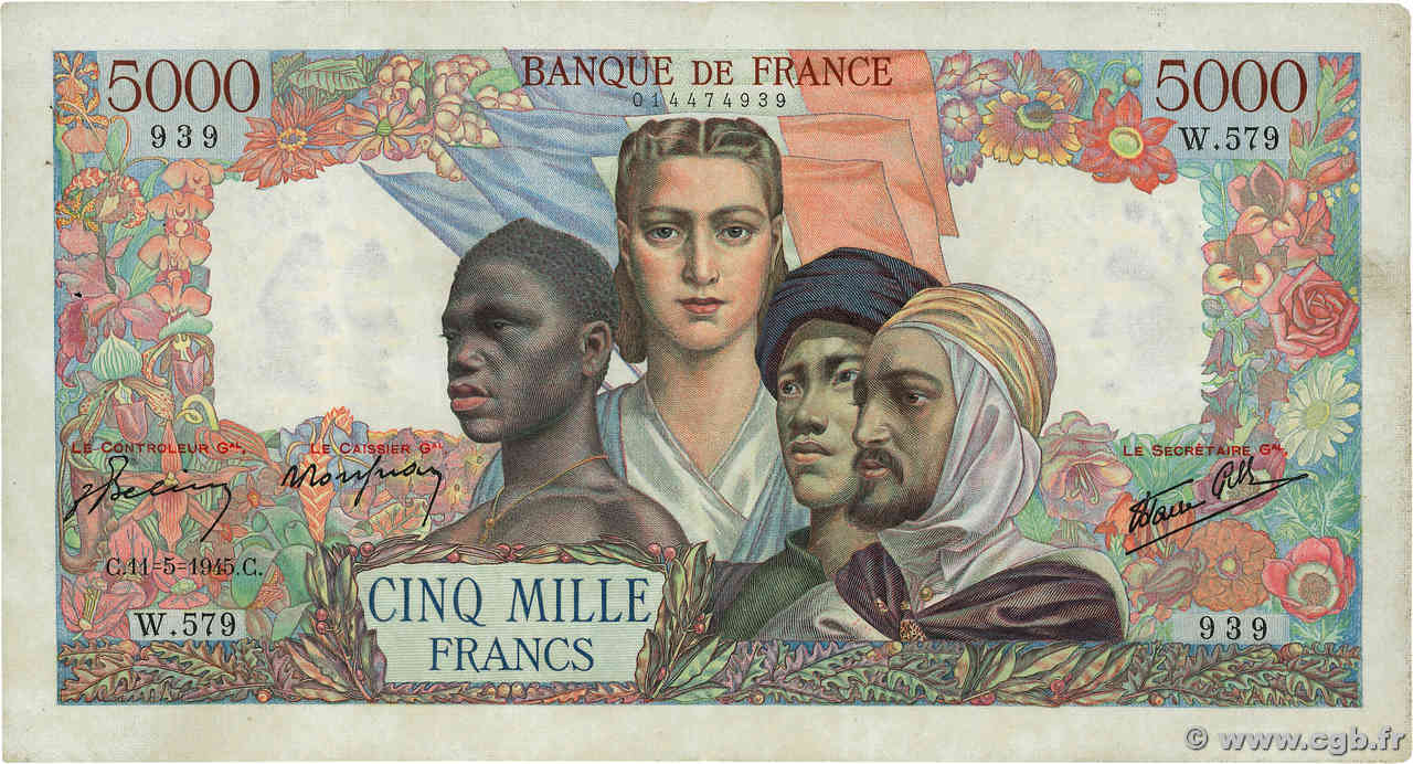 5000 Francs EMPIRE FRANÇAIS FRANCIA  1945 F.47.25 q.SPL