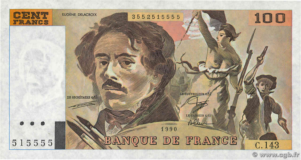 100 Francs DELACROIX imprimé en continu FRANCE  1990 F.69bis.01bC NEUF