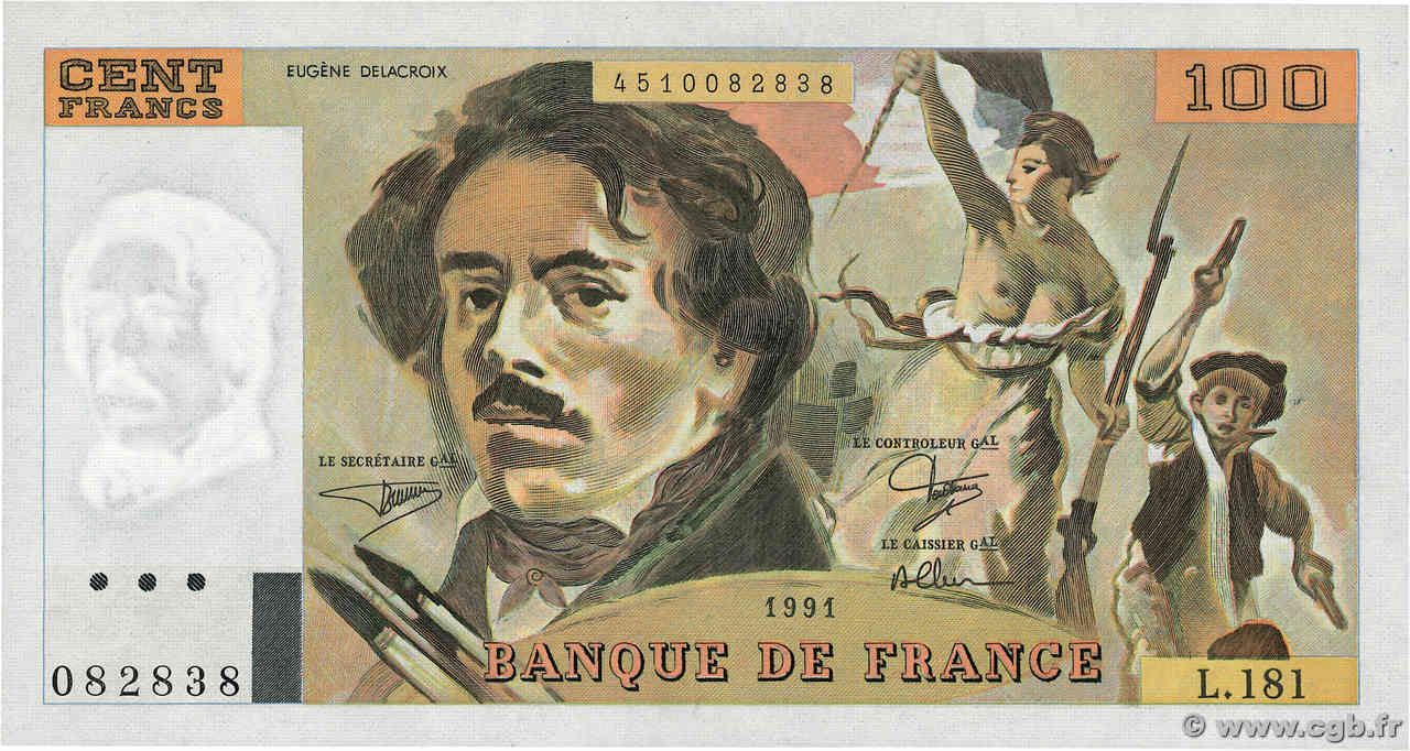 100 Francs DELACROIX imprimé en continu FRANKREICH  1991 F.69bis.03b1 ST