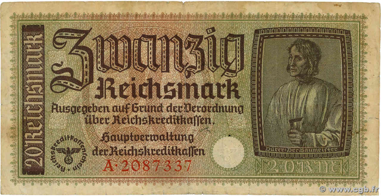 20 Reichsmark ALLEMAGNE  1940 P.R139 pr.TTB