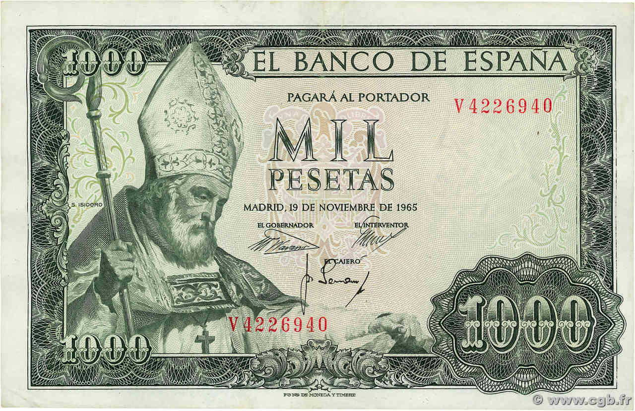 1000 Pesetas ESPAGNE  1965 P.151 TTB