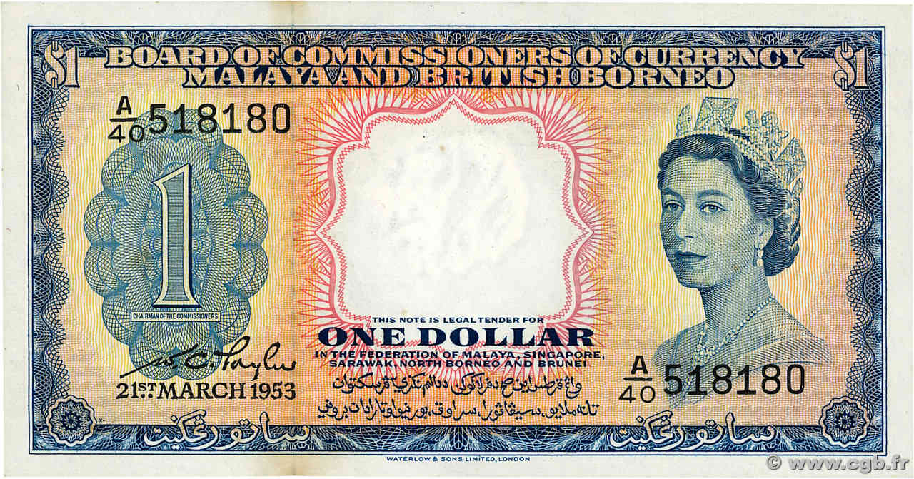 1 Dollar MALAISIE et BORNEO BRITANNIQUE  1953 P.01 SPL