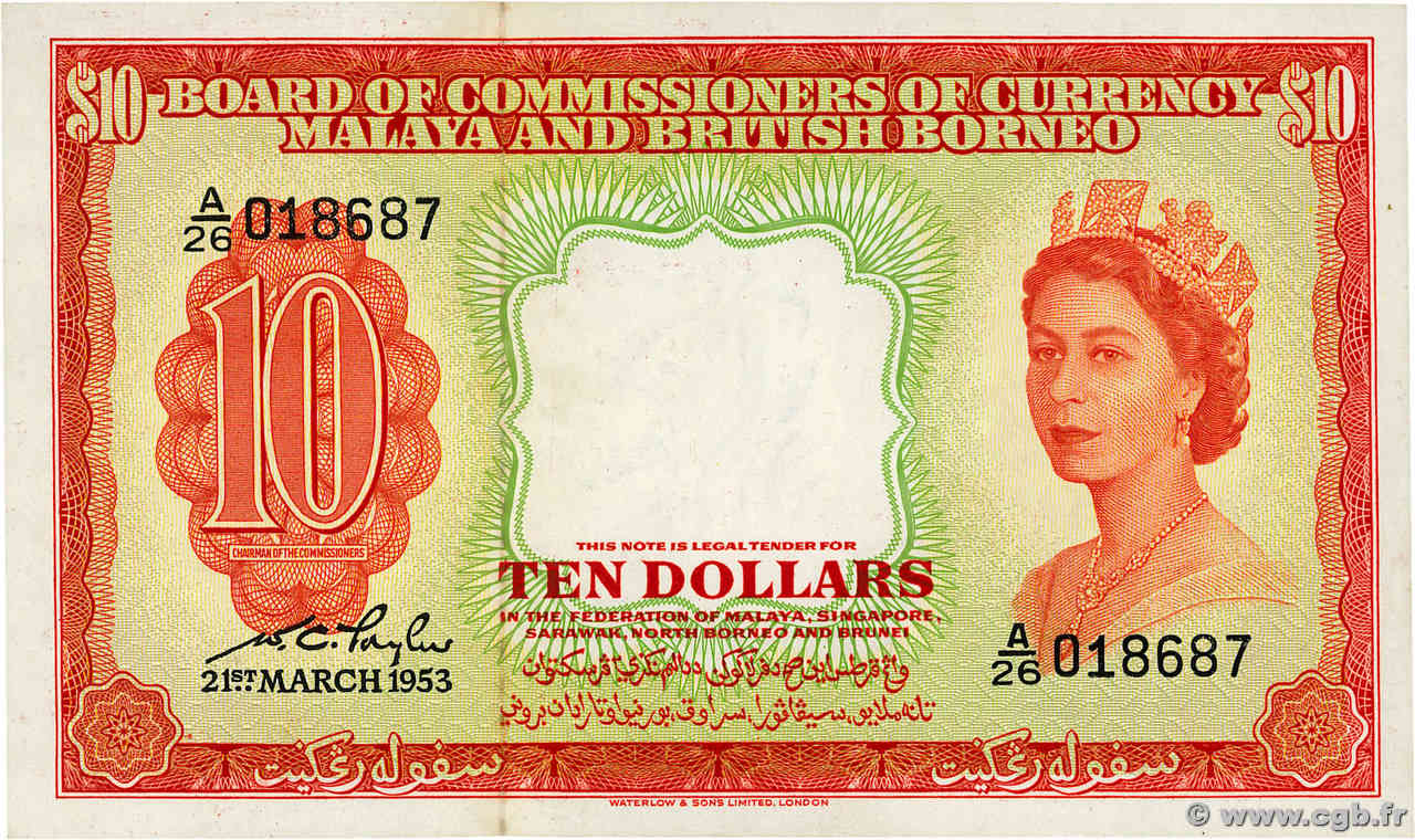 10 Dollars MALAYA und BRITISH BORNEO  1953 P.03a fST+