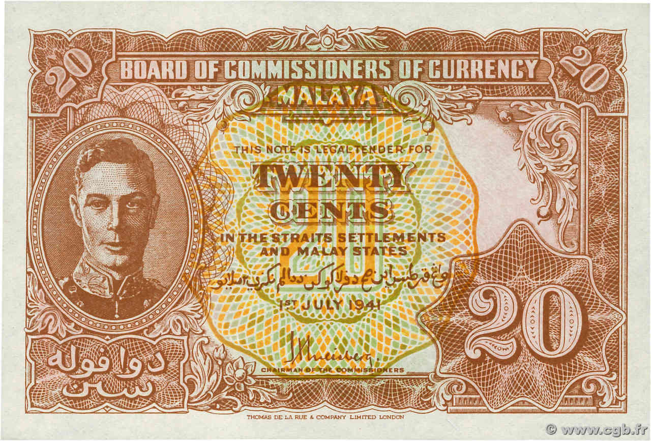 20 Cents MALAYA  1941 P.09a UNC