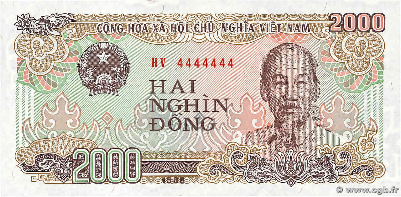 2000 Dong Numéro spécial VIET NAM  1988 P.107e UNC