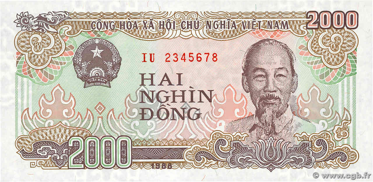 2000 Dong Numéro spécial VIETNAM  1988 P.107e FDC