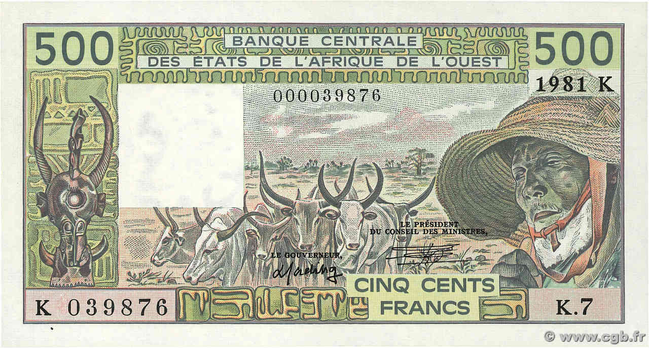 500 Francs ÉTATS DE L AFRIQUE DE L OUEST  1981 P.706Kc SPL