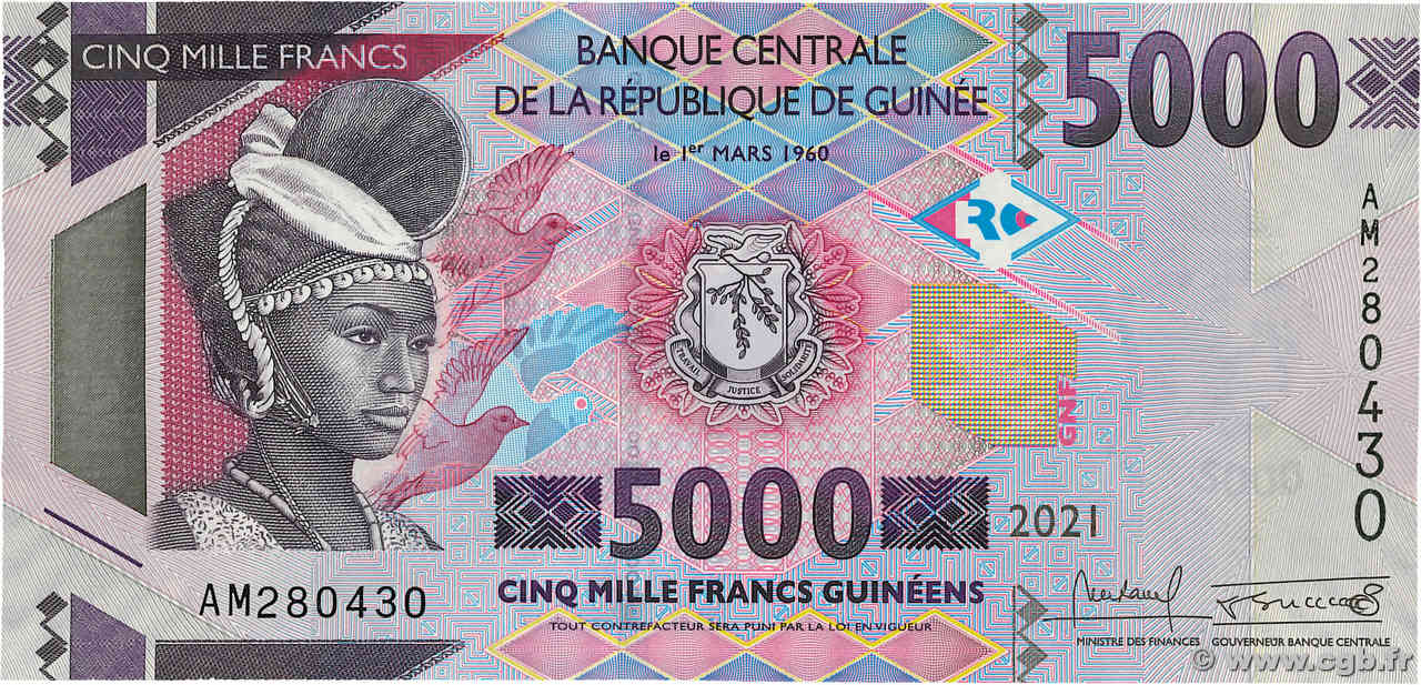 5000 Francs  GUINEA  2021 P.49 q.FDC