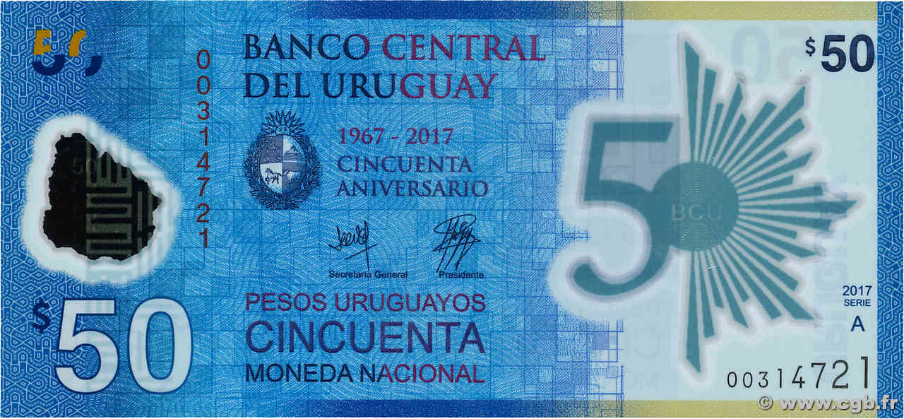 50 Pesos Commémoratif URUGUAY  2017 P.100 NEUF