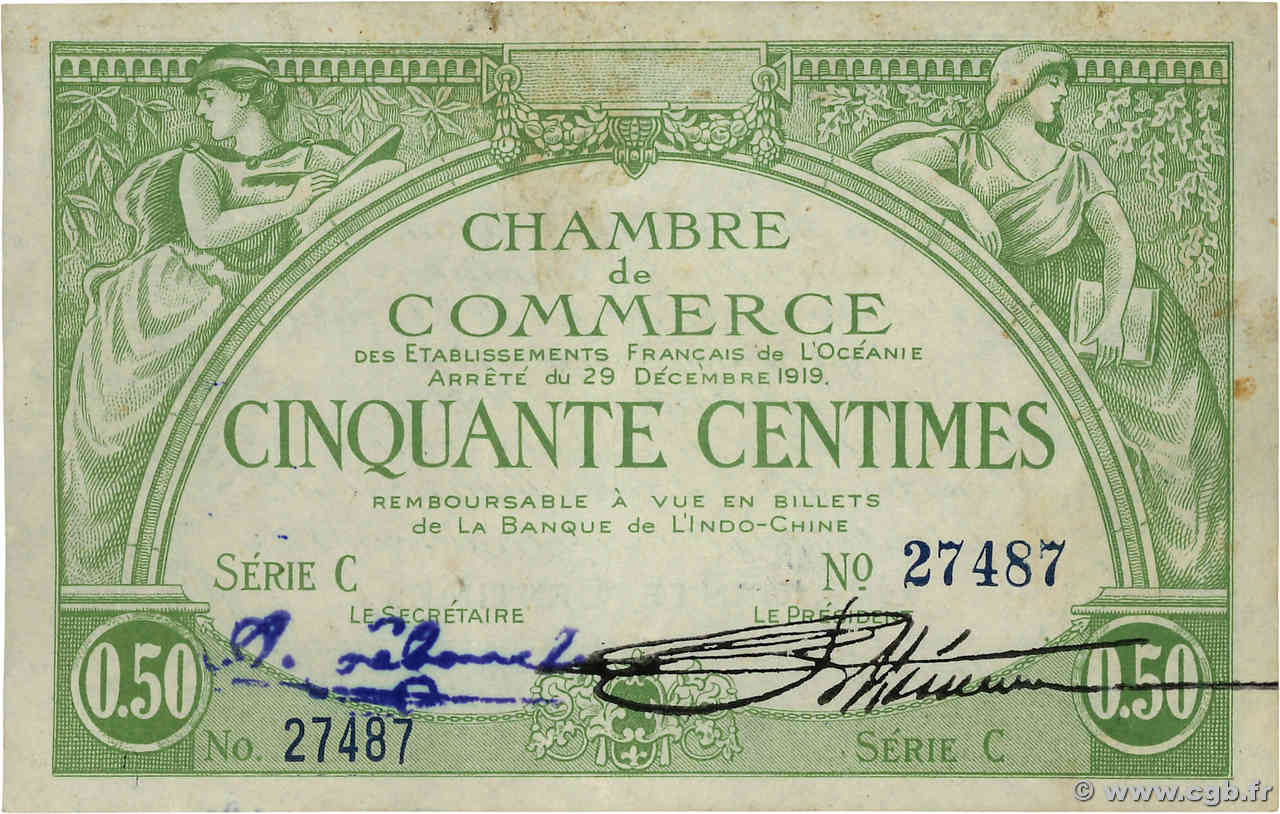 50 Centimes OCEANIA  1919 P.02a MBC+