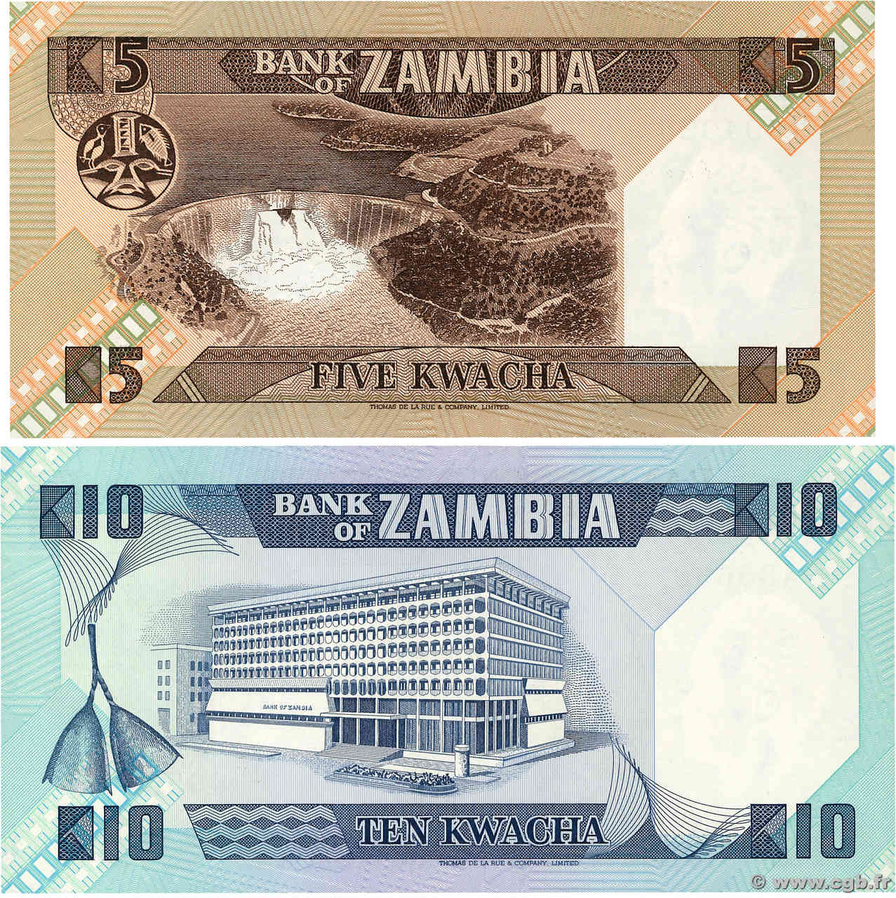 5 et 10 Kwacha Lot ZAMBIE  1980 P.25d et P.26d NEUF