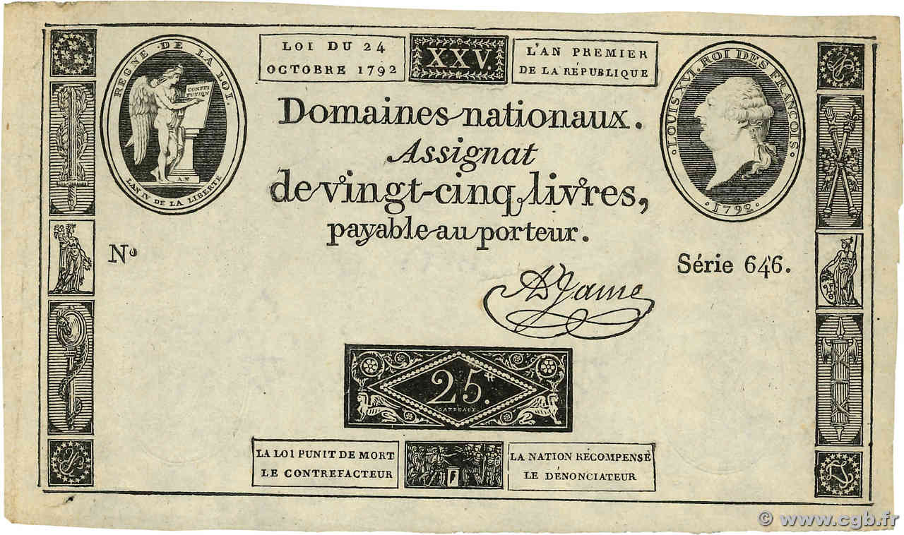 25 Livres FRANCE  1792 Ass.37a XF