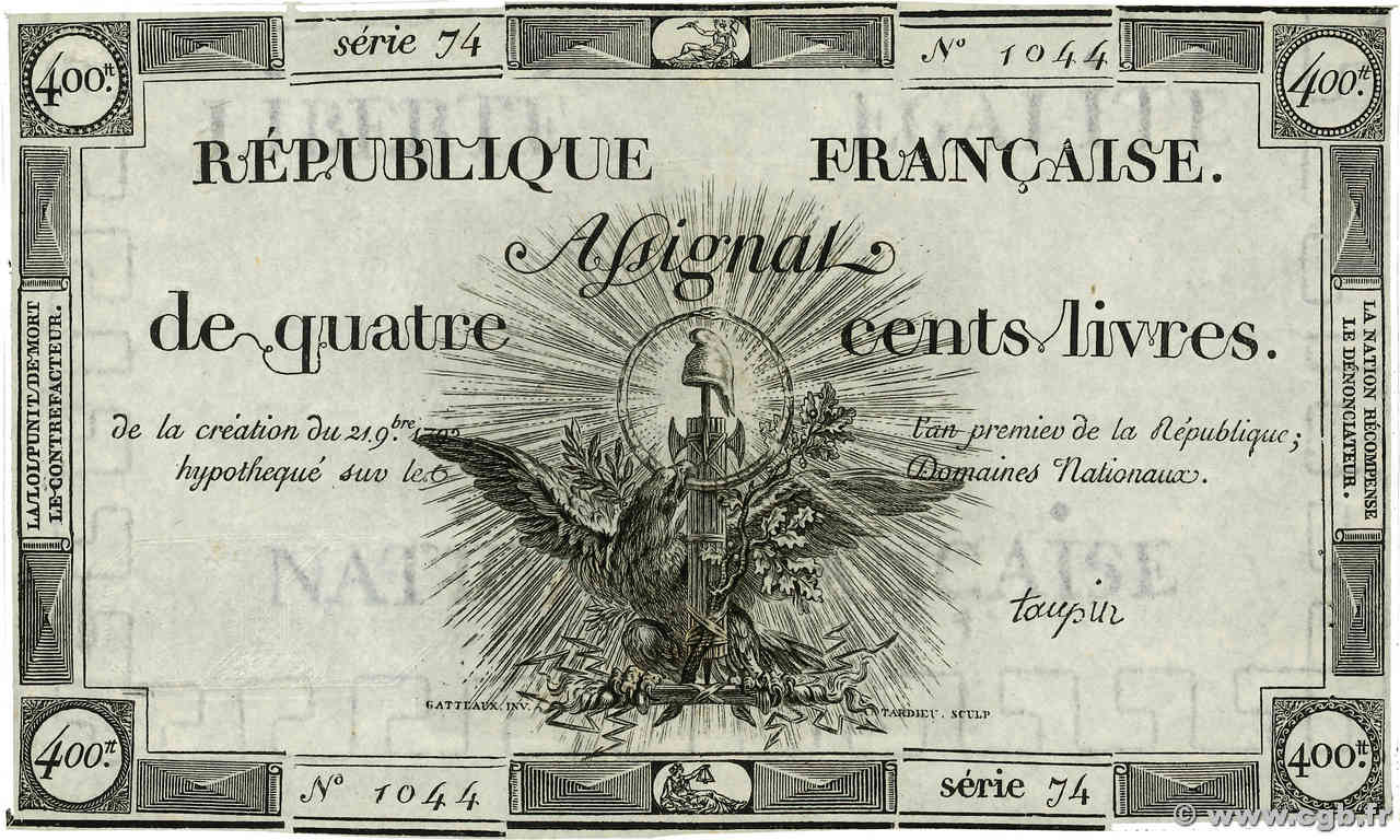 400 Livres FRANCE  1792 Ass.38a TTB+