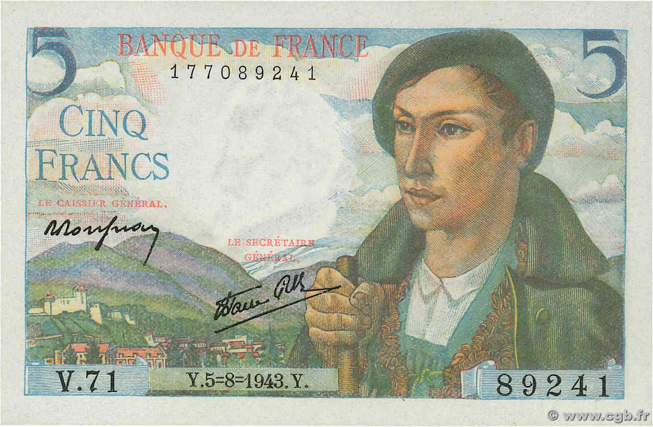 5 Francs BERGER FRANCE  1943 F.05.03 UNC