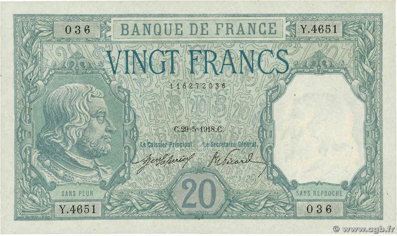 20 Francs BAYARD FRANCIA  1918 F.11.03 AU