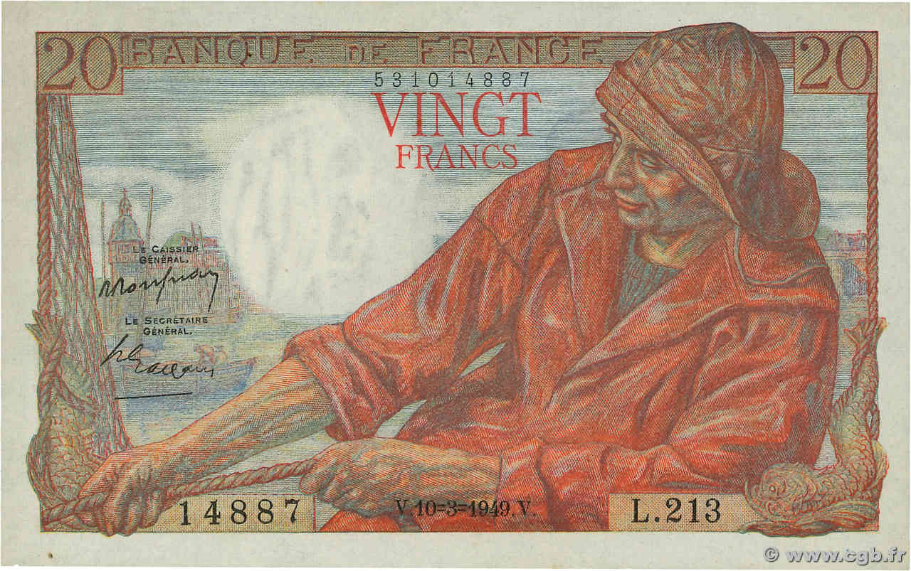 20 Francs PÊCHEUR FRANKREICH  1949 F.13.14 fST