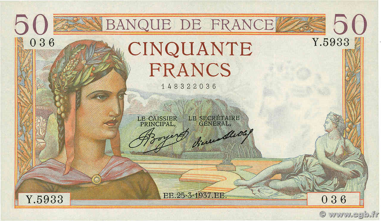 50 Francs CÉRÈS FRANCE  1937 F.17.36 XF+