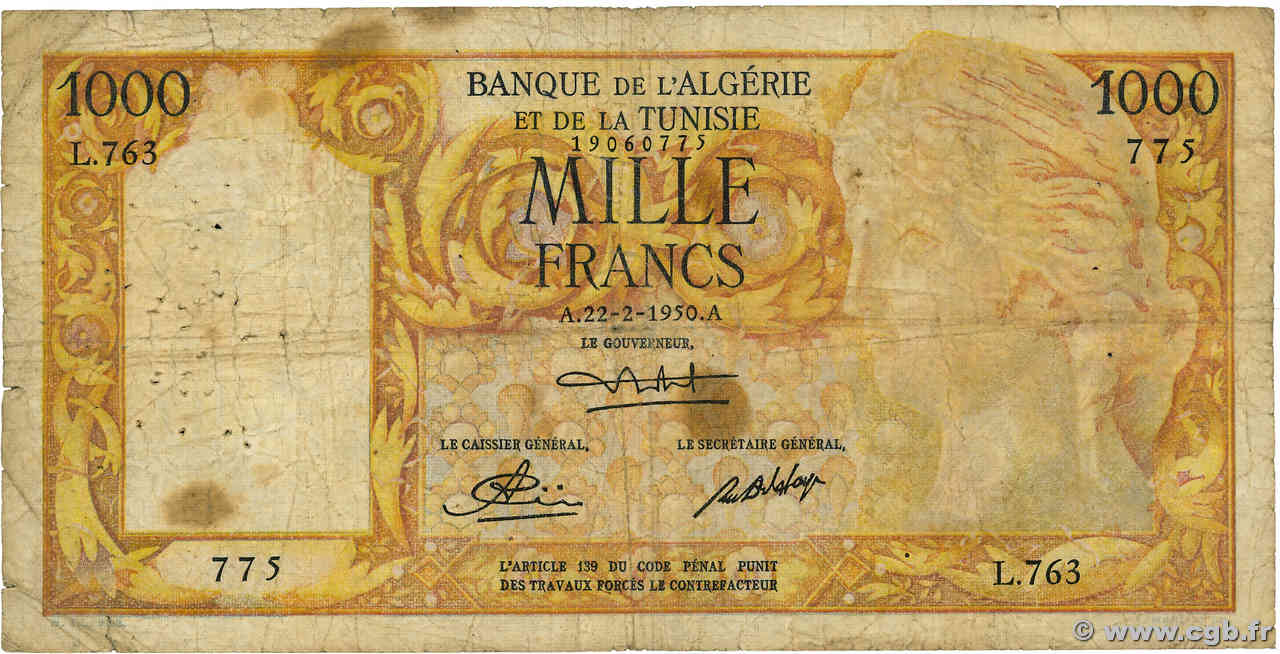 1000 Francs ALGERIEN  1950 P.107a SGE