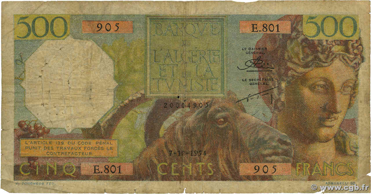 500 Francs ALGERIEN  1954 P.106 SGE
