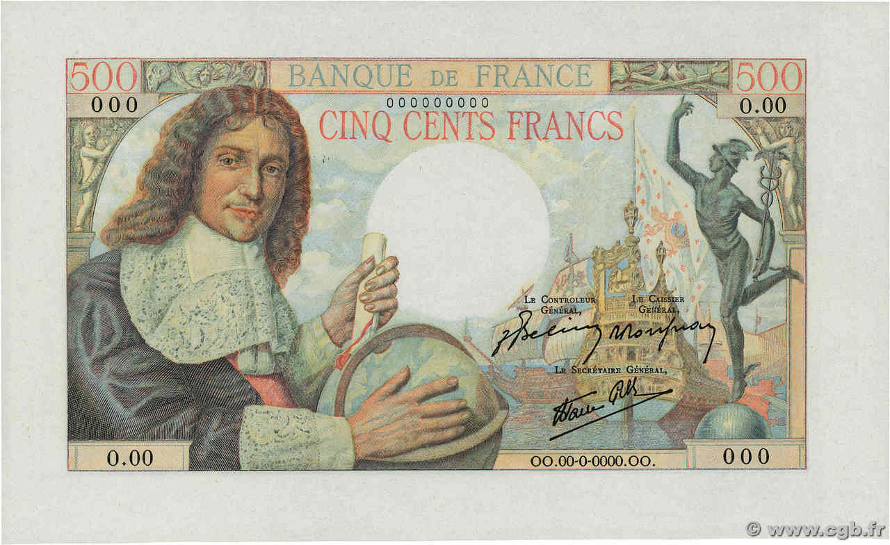 500 Francs COLBERT Non émis FRANCE  1943 NE.1943.01b SPL