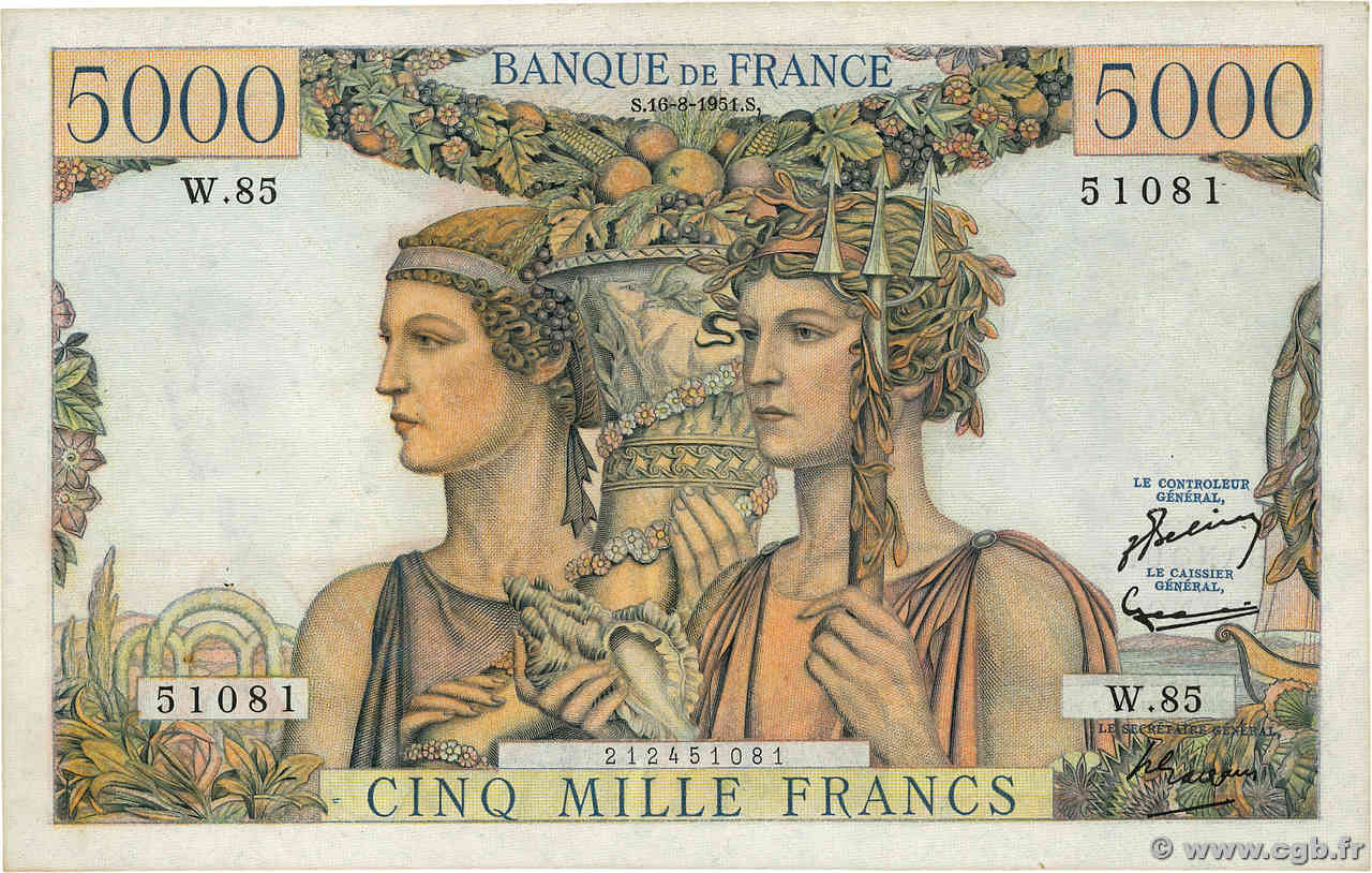 5000 Francs TERRE ET MER FRANCE  1951 F.48.05 TTB