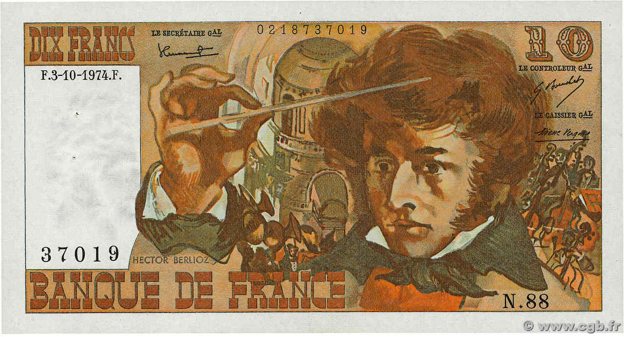 10 Francs BERLIOZ FRANKREICH  1974 F.63.07a fST