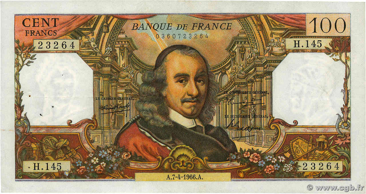100 Francs CORNEILLE FRANKREICH  1966 F.65.12 SS