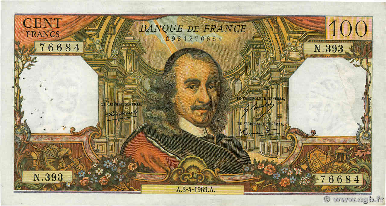 100 Francs CORNEILLE FRANKREICH  1969 F.65.26 SS