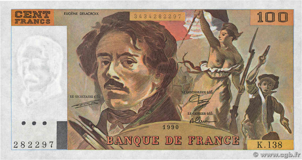 100 Francs DELACROIX imprimé en continu FRANCIA  1990 F.69bis.01a FDC