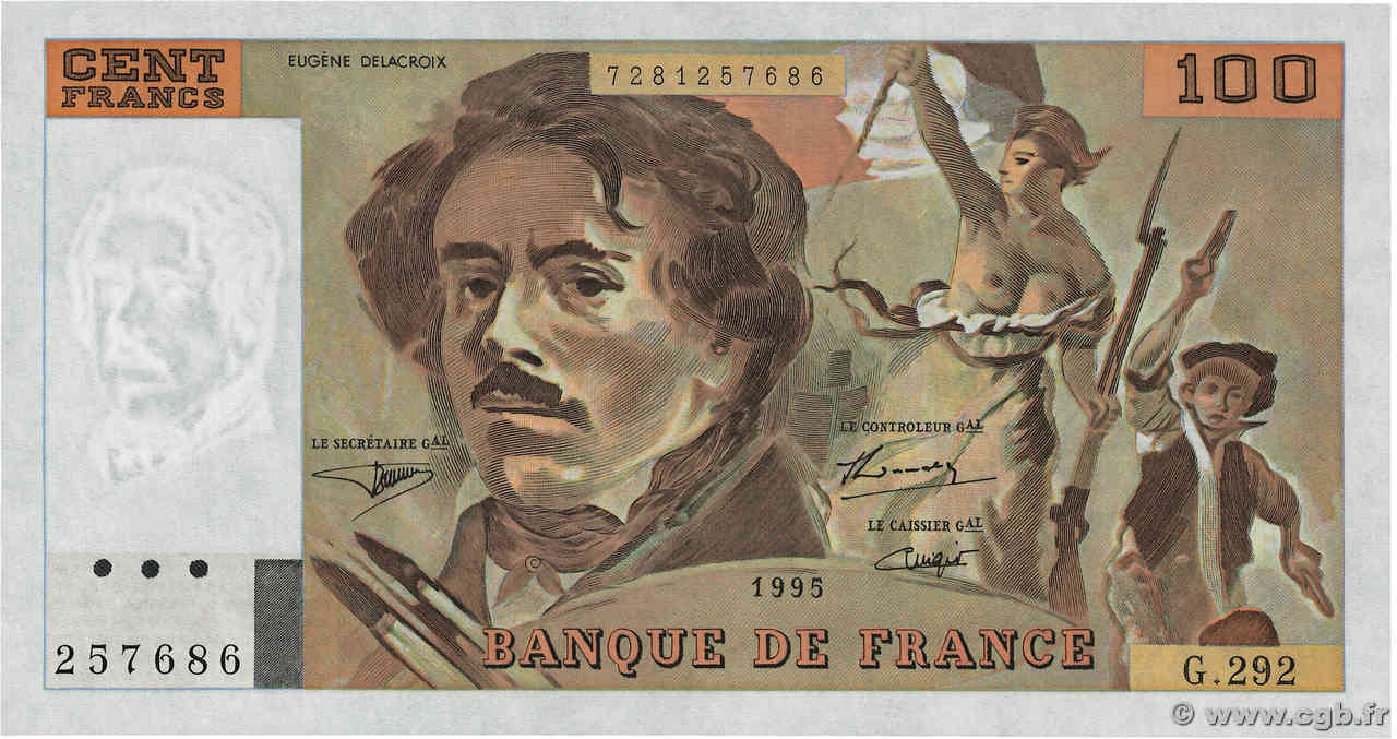 100 Francs DELACROIX 442-1 & 442-2 FRANCIA  1995 F.69ter.02c FDC