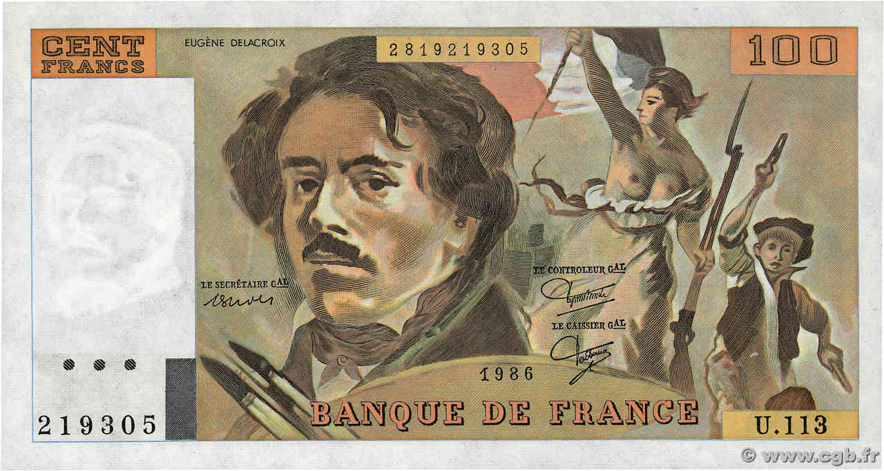 100 Francs DELACROIX modifié FRANKREICH  1986 F.69.10 fST