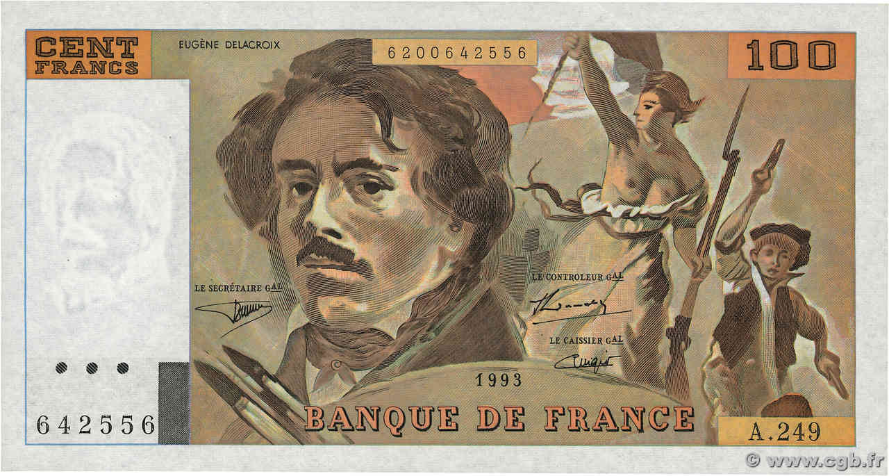 100 Francs DELACROIX imprimé en continu FRANKREICH  1993 F.69BIS.08 fST
