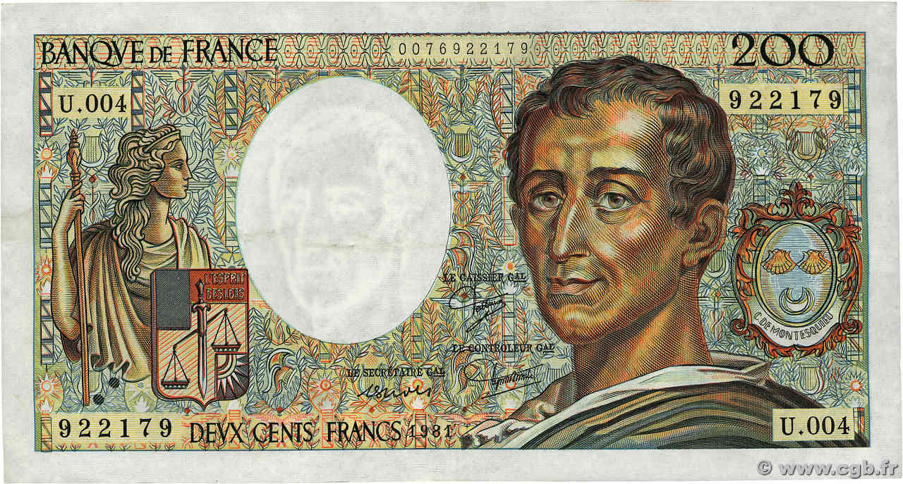 200 Francs MONTESQUIEU FRANCE  1981 F.70.01 TTB+