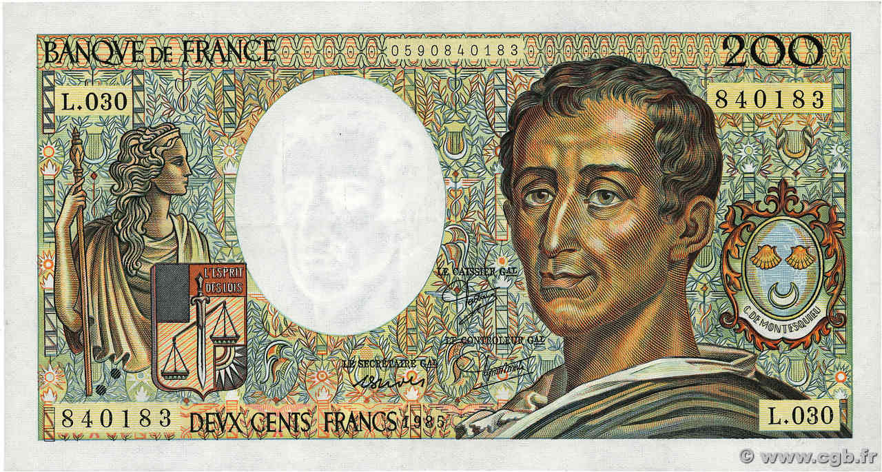 200 Francs MONTESQUIEU FRANCE  1985 F.70.05 TTB+