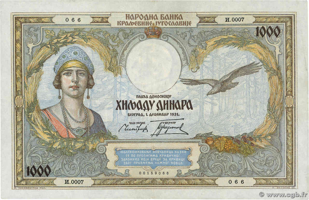 1000 Dinara YOUGOSLAVIE  1931 P.029 SUP