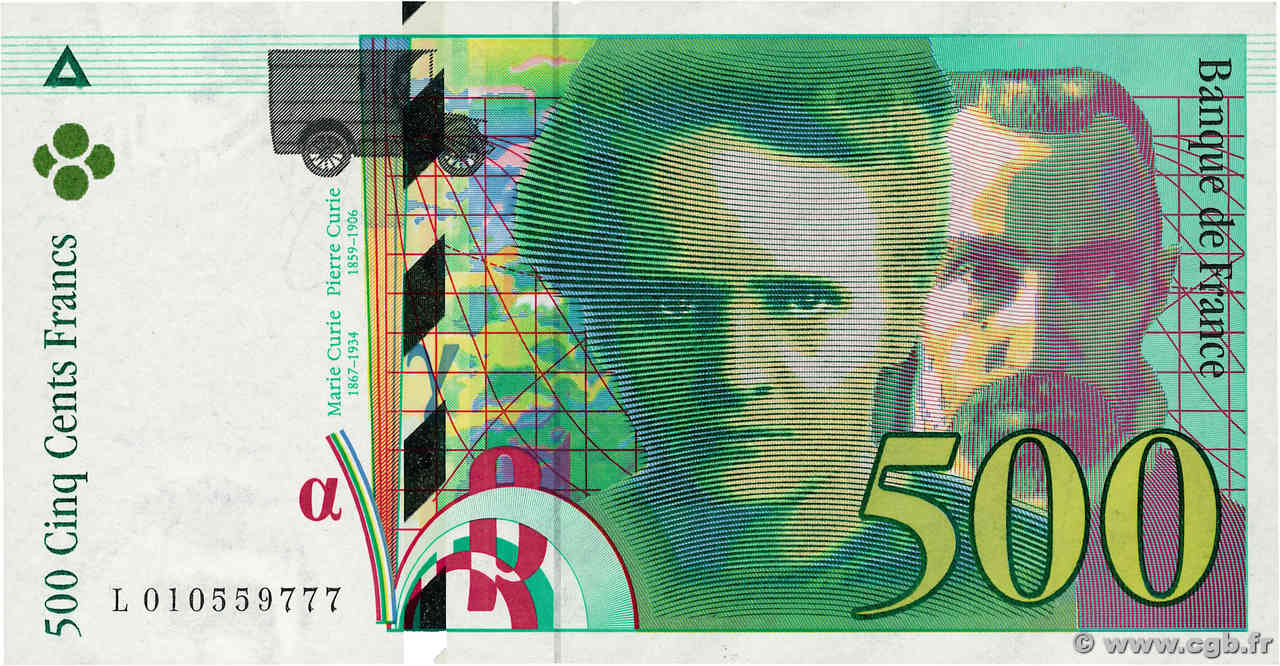 500 Francs PIERRE ET MARIE CURIE Filigrane coupé en deux Fauté FRANCE  1994 F.76f6.01 AU