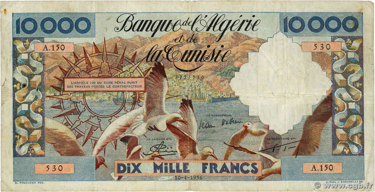 10000 Francs ALGERIA  1956 P.110 MB