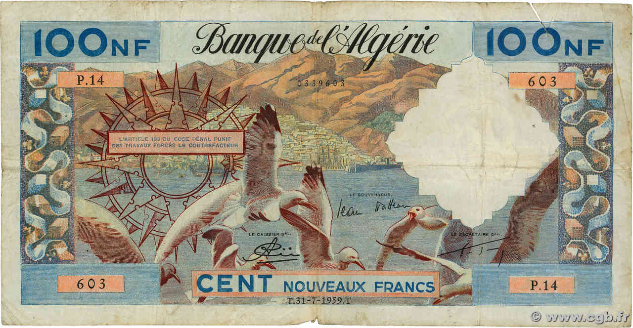 100 Nouveaux Francs ALGERIEN  1959 P.121 fS