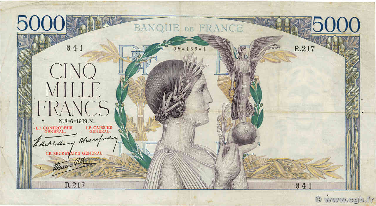 5000 Francs VICTOIRE Impression à plat FRANCE  1939 F.46.07 TB+
