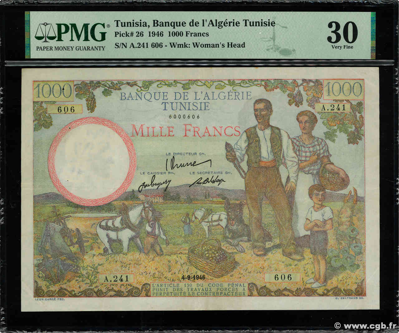 1000 Francs TUNISIA  1946 P.26 VF