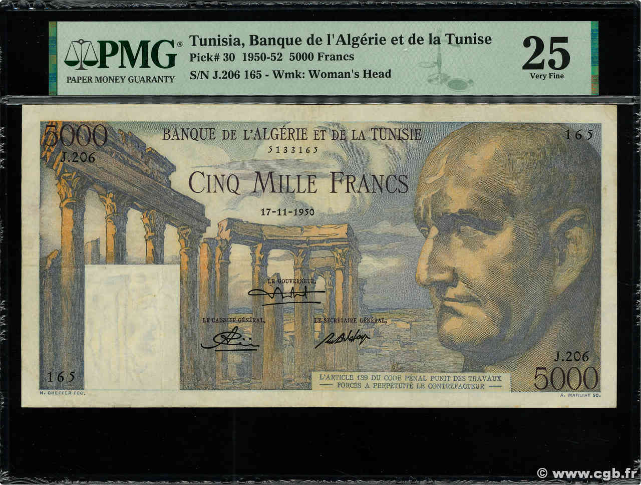 5000 Francs TúNEZ  1950 P.30 MBC