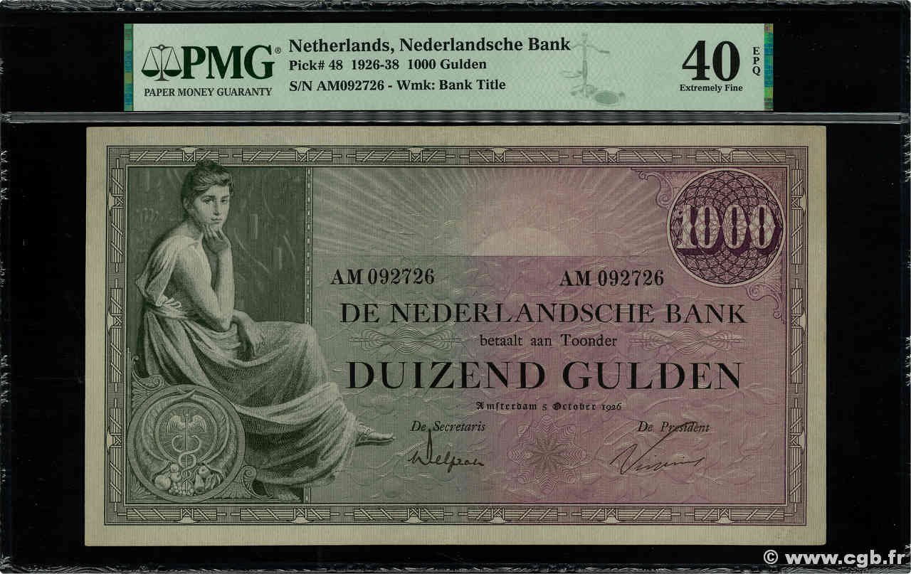 1000 Gulden PAíSES BAJOS  1926 P.048 MBC+