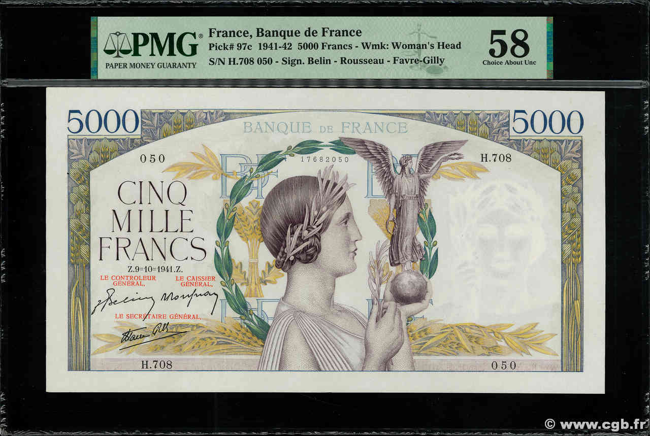 5000 Francs VICTOIRE Impression à plat FRANCE  1941 F.46.27 SPL