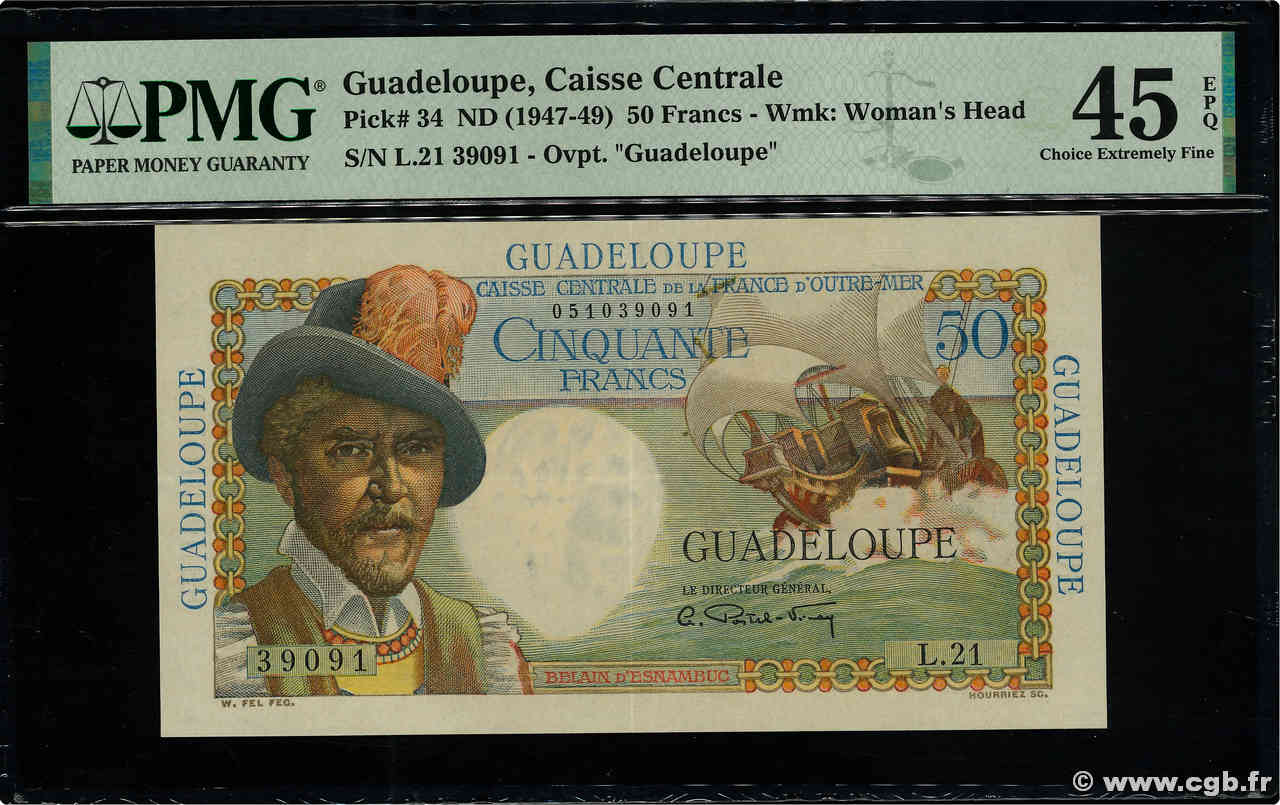 50 Francs Belain d Esnambuc GUADELOUPE  1946 P.34 EBC