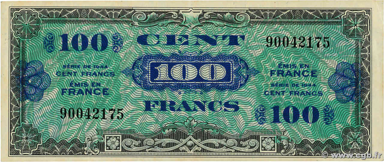 100 Francs DRAPEAU FRANCIA  1944 VF.20.01 EBC+