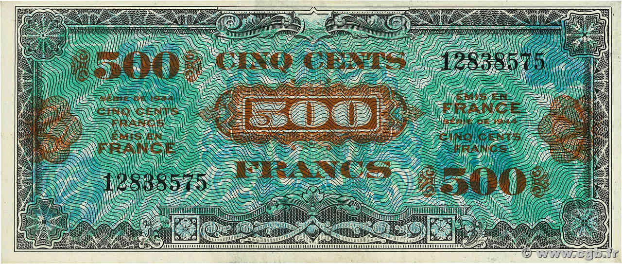 500 Francs DRAPEAU FRANKREICH  1944 VF.21.01 fST