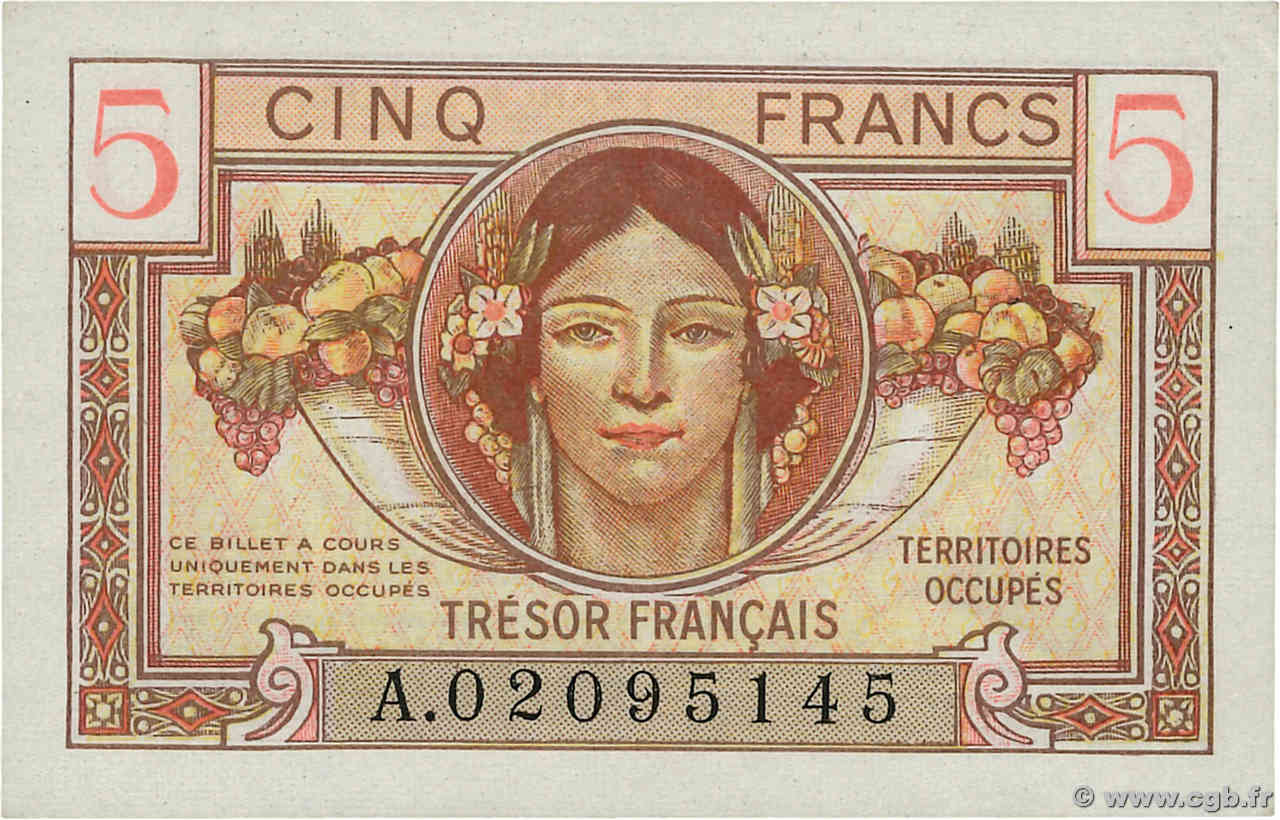 5 Francs TRÉSOR FRANÇAIS FRANCE  1947 VF.29.01 UNC-